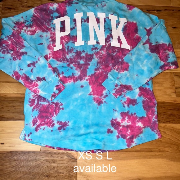 VS PINK chill raspberry tie dye quarter zip sweatshirt and atomic pink leggings - Picture 3 of 4